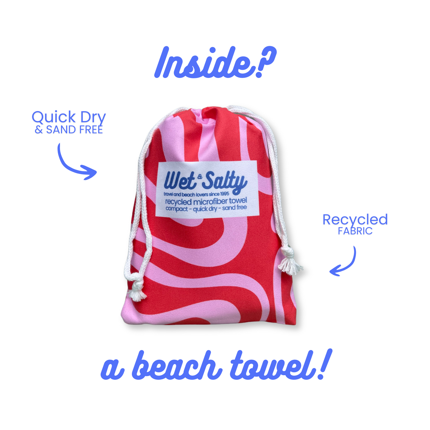 Beach Towel - Quick Dry, Compact & Sand Free - Large (160 x 80cm) - Red & Pink Fusion