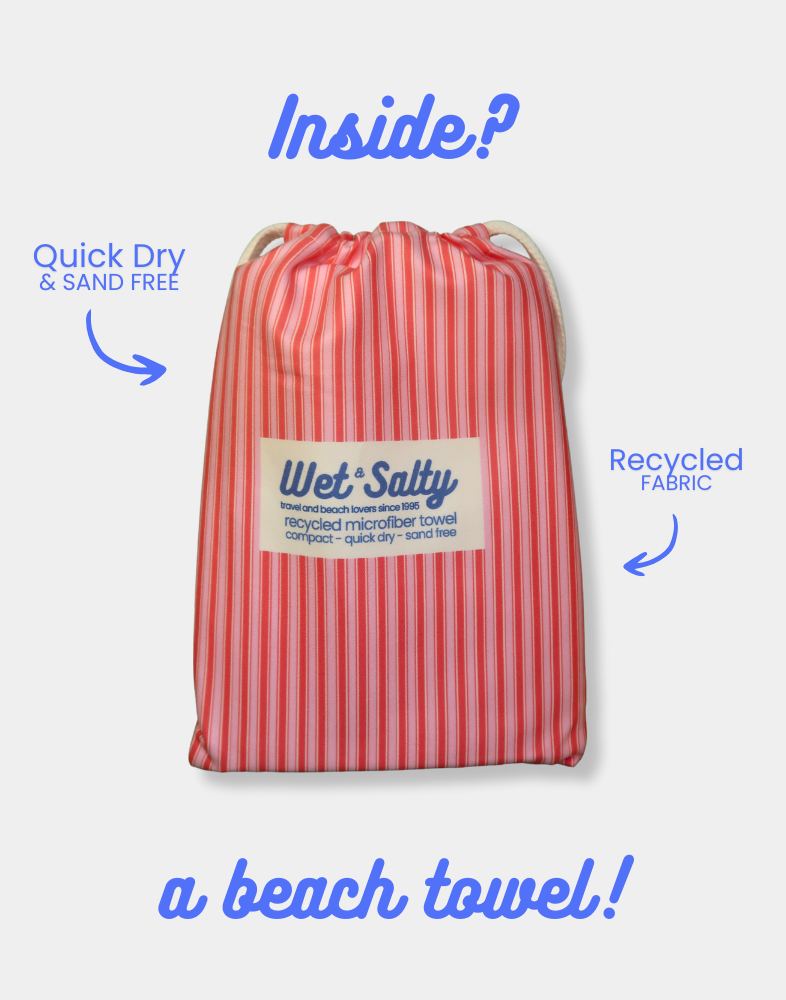 Beach Towel - Quick Dry, Compact & Sand Free - Large (160 x 80cm) - Red & Pink Stripes